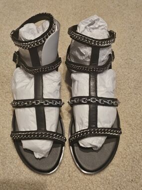 Women's Black Chain-Strap Gladiator Sandals